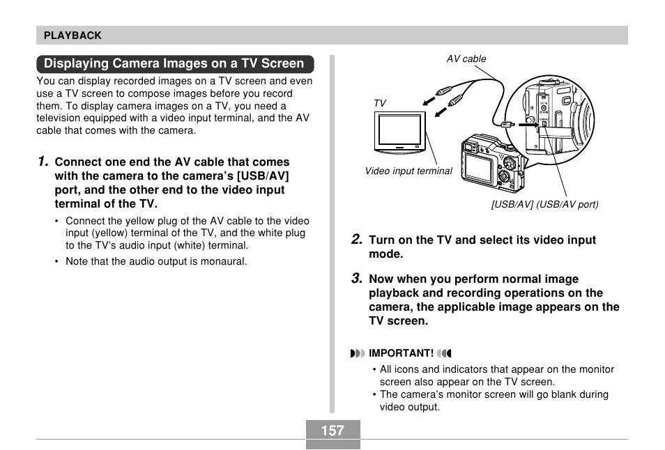 Displaying camera images on a tv screen | Casio EX-P600 User Manual | Page 157 / 247