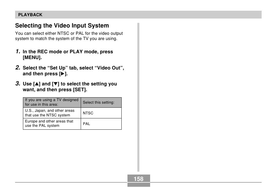 Selecting the video input system | Casio EX-P600 User Manual | Page 158 / 247