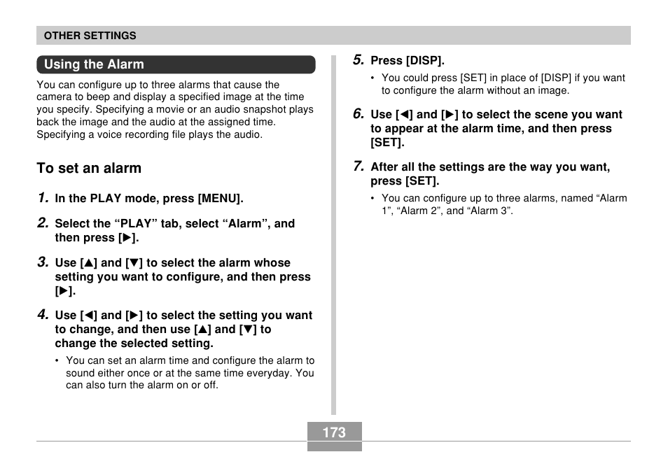 Using the alarm, To set an alarm | Casio EX-P600 User Manual | Page 173 / 247