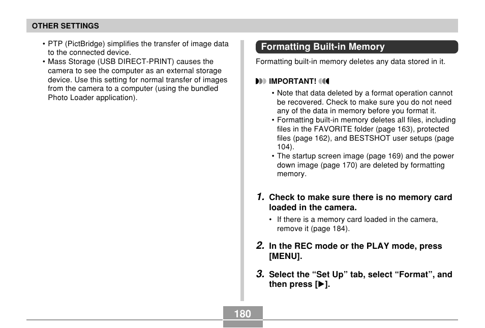 Formatting built-in memory | Casio EX-P600 User Manual | Page 180 / 247