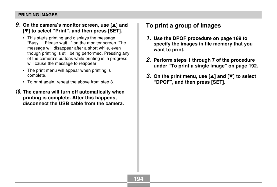 To print a group of images | Casio EX-P600 User Manual | Page 194 / 247