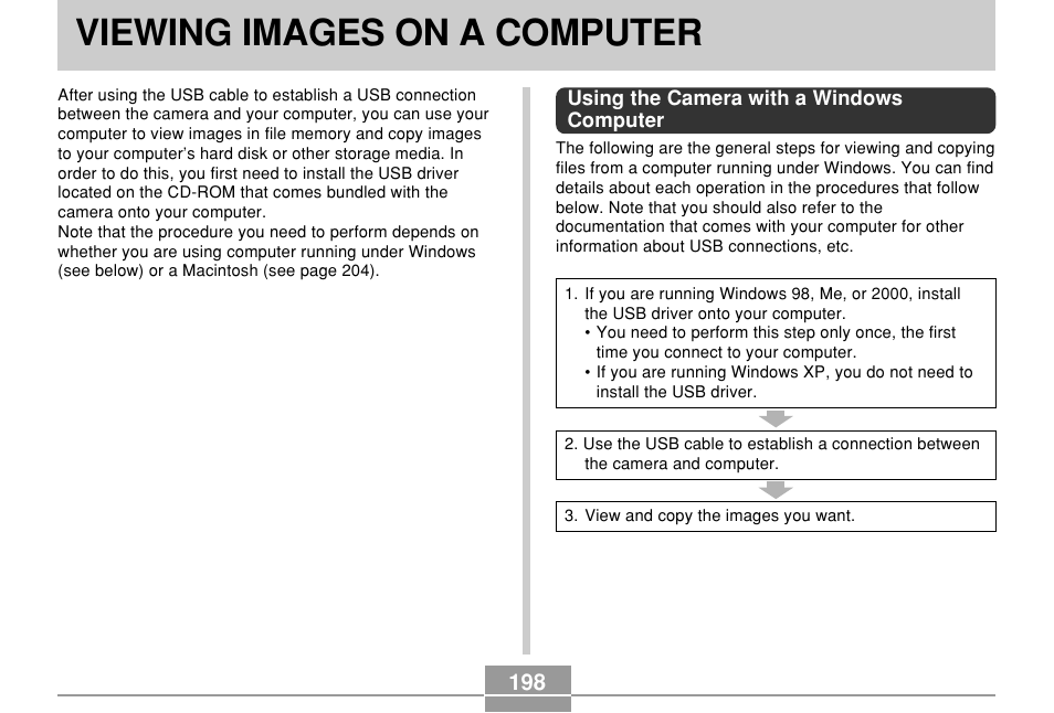 Viewing images on a computer, Using the camera with a windows computer | Casio EX-P600 User Manual | Page 198 / 247