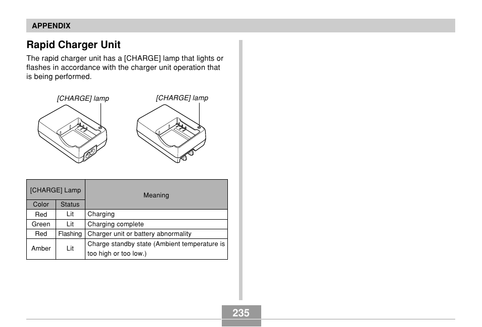 Rapid charger unit, 235 rapid charger unit | Casio EX-P600 User Manual | Page 235 / 247