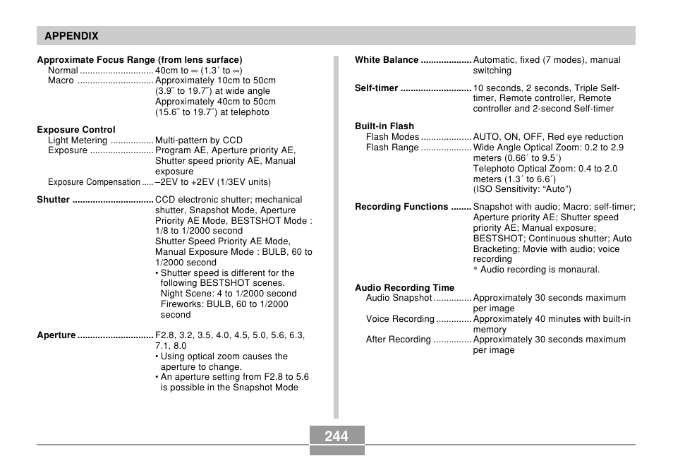 Casio EX-P600 User Manual | Page 244 / 247