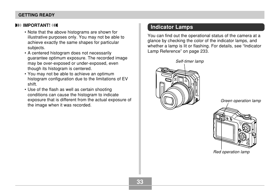 Indicator lamps | Casio EX-P600 User Manual | Page 33 / 247