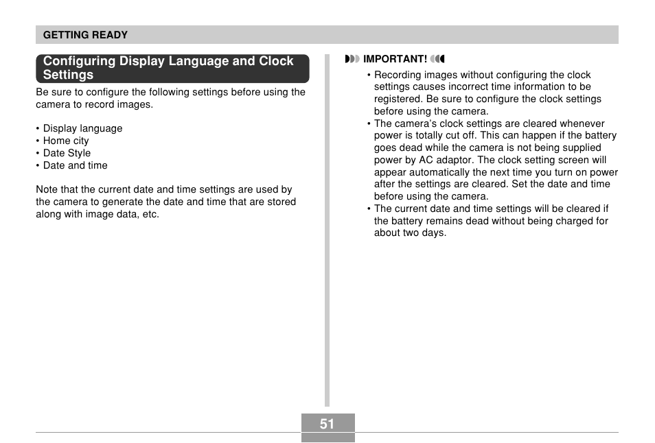 Configuring display language and clock settings | Casio EX-P600 User Manual | Page 51 / 247