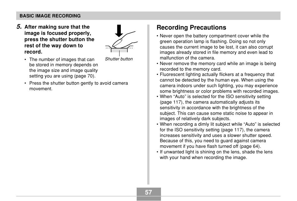 Recording precautions | Casio EX-P600 User Manual | Page 57 / 247