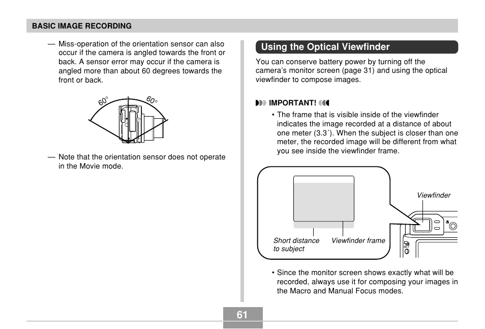 Using the optical viewfinder | Casio EX-P600 User Manual | Page 61 / 247