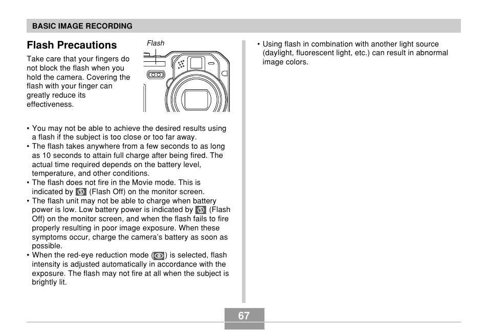 Flash precautions | Casio EX-P600 User Manual | Page 67 / 247