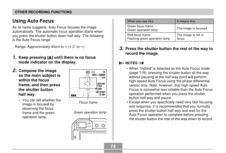 Using auto focus | Casio EX-P600 User Manual | Page 74 / 247