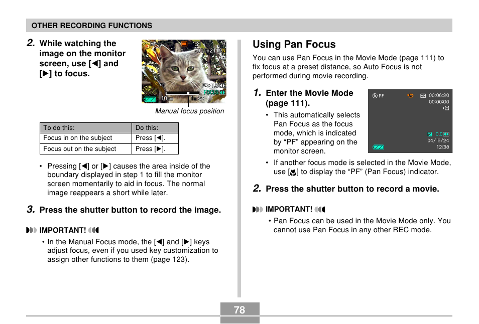 Using pan focus | Casio EX-P600 User Manual | Page 78 / 247