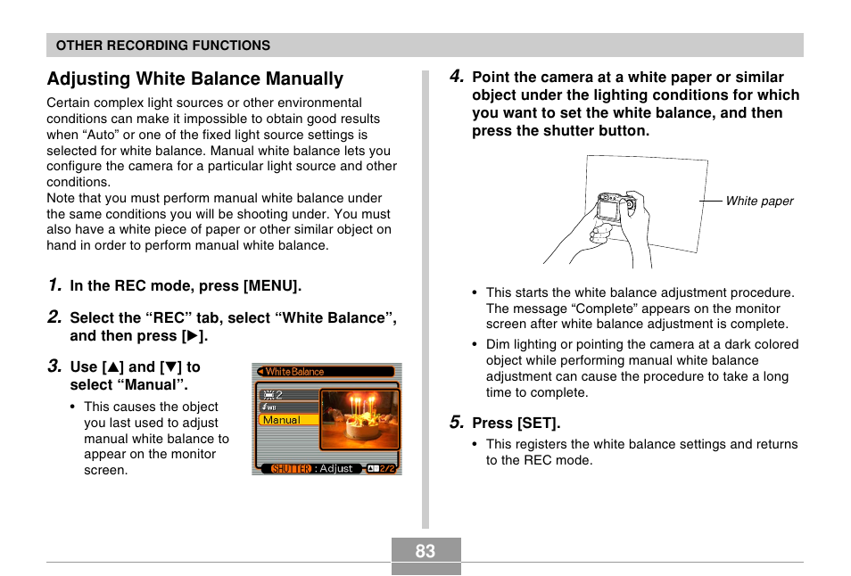 Adjusting white balance manually | Casio EX-P600 User Manual | Page 83 / 247
