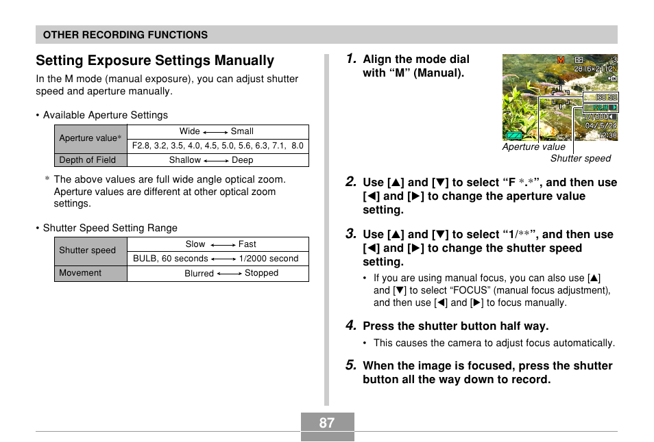 Setting exposure settings manually | Casio EX-P600 User Manual | Page 87 / 247