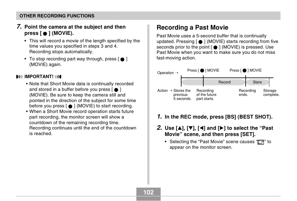 Recording a past movie | Casio EX-s600 User Manual | Page 102 / 245