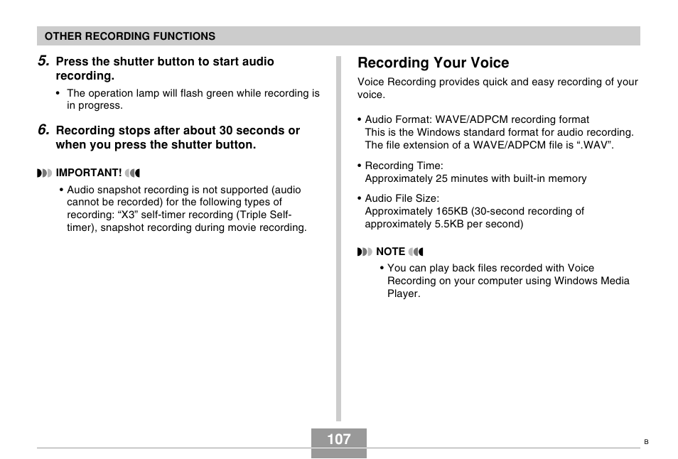 Recording your voice | Casio EX-s600 User Manual | Page 107 / 245