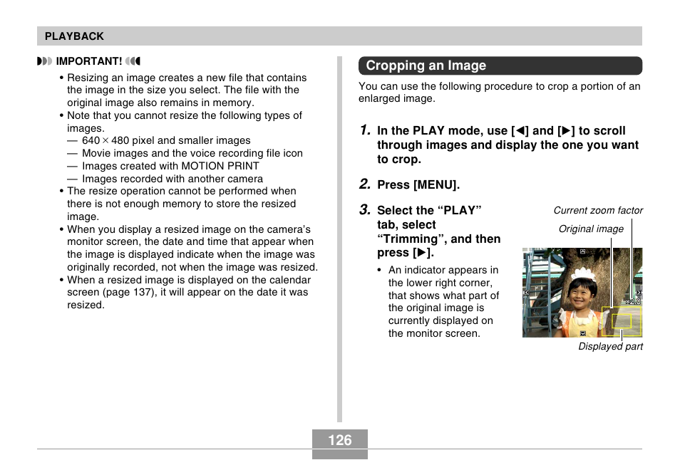 Cropping an image | Casio EX-s600 User Manual | Page 126 / 245