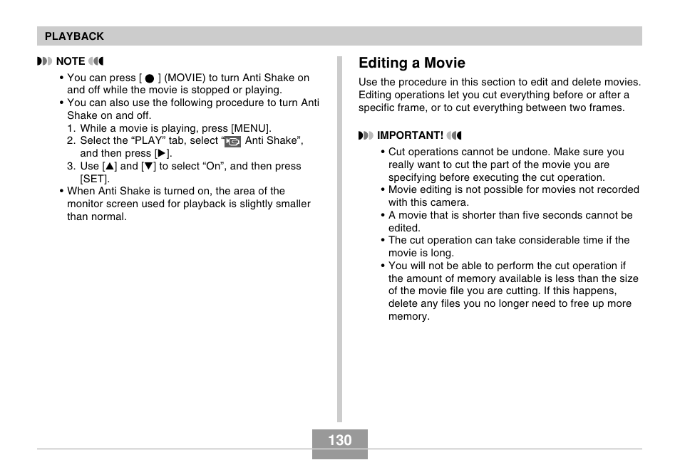 Editing a movie, 130 editing a movie | Casio EX-s600 User Manual | Page 130 / 245
