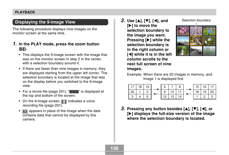 Displaying the 9-image view | Casio EX-s600 User Manual | Page 136 / 245