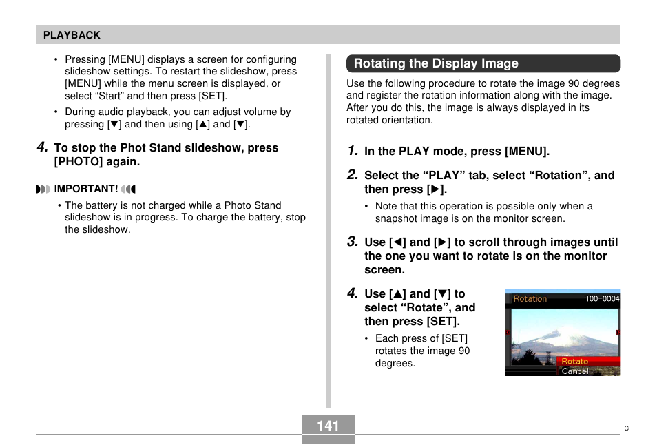 Rotating the display image | Casio EX-s600 User Manual | Page 141 / 245