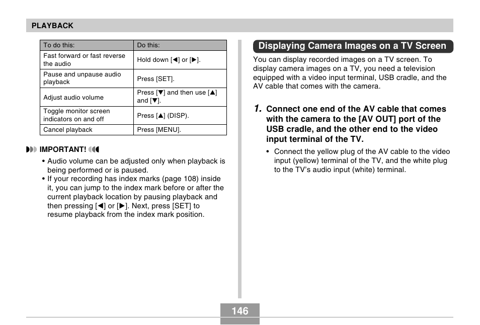 Displaying camera images on a tv screen | Casio EX-s600 User Manual | Page 146 / 245