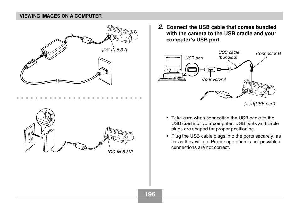 Viewing images on a computer, Dc in 5.3v | Casio EX-s600 User Manual | Page 196 / 245