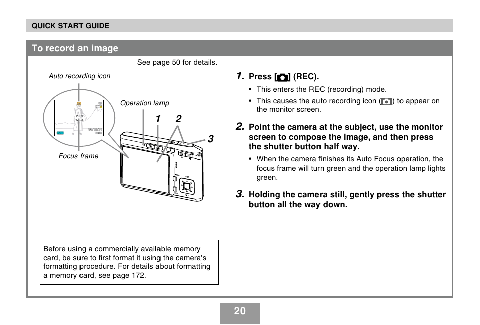 To record an image | Casio EX-s600 User Manual | Page 20 / 245