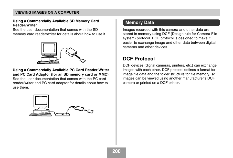 Memory data, Dcf protocol | Casio EX-s600 User Manual | Page 200 / 245