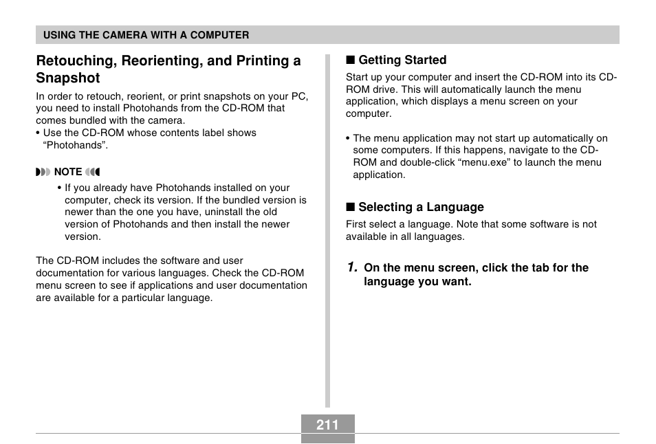Retouching, reorienting, and printing a snapshot | Casio EX-s600 User Manual | Page 211 / 245