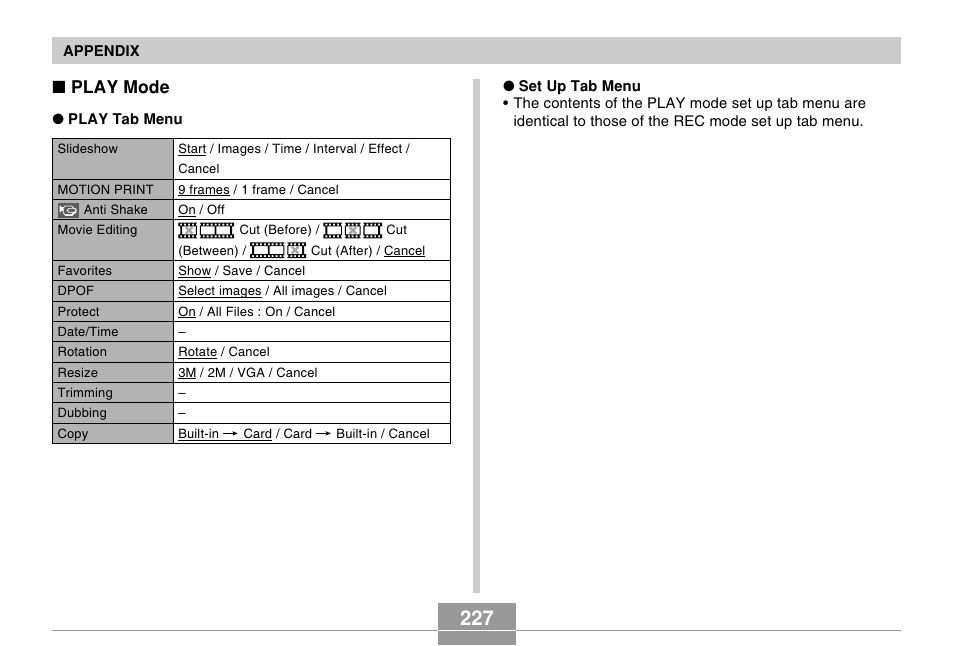 Play mode | Casio EX-s600 User Manual | Page 227 / 245