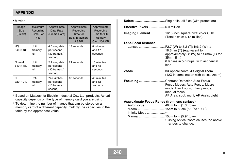 Appendix | Casio EX-s600 User Manual | Page 240 / 245