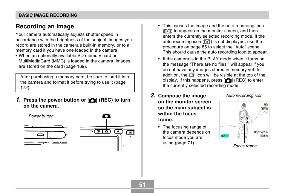 Recording an image, 51 recording an image | Casio EX-s600 User Manual | Page 51 / 245