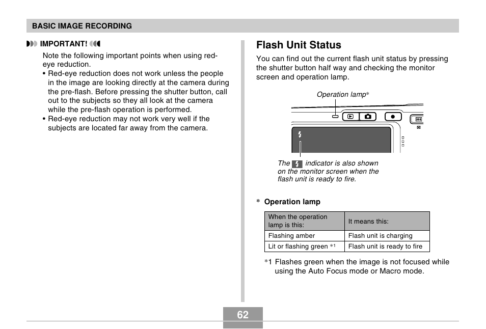 Flash unit status | Casio EX-s600 User Manual | Page 62 / 245