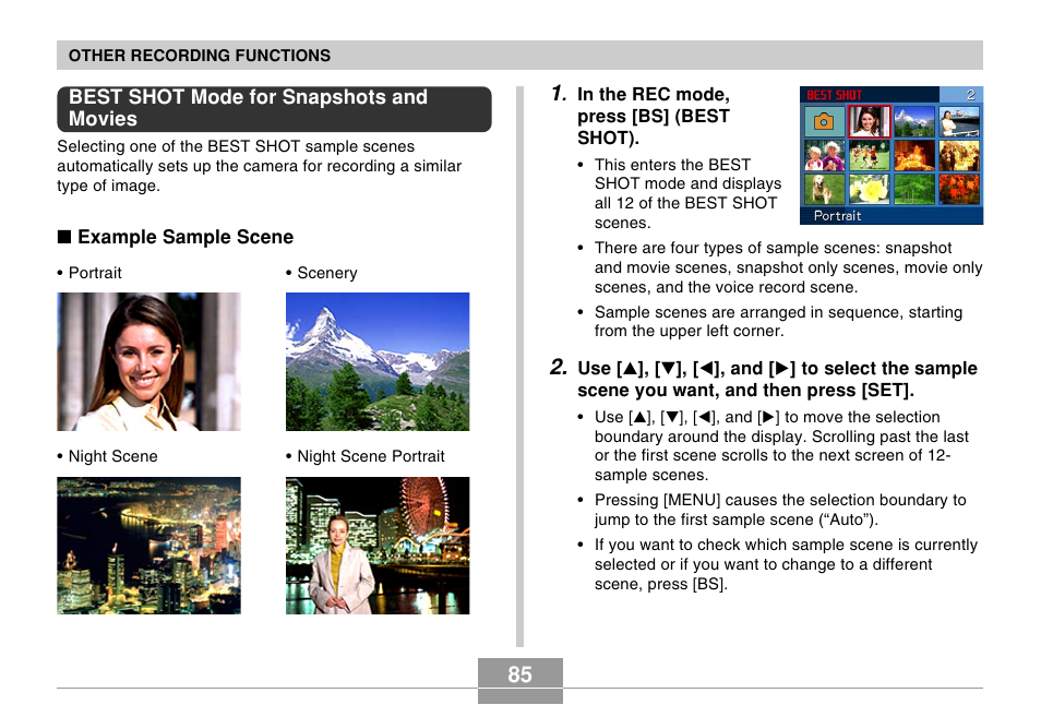 Best shot mode for snapshots and movies | Casio EX-s600 User Manual | Page 85 / 245