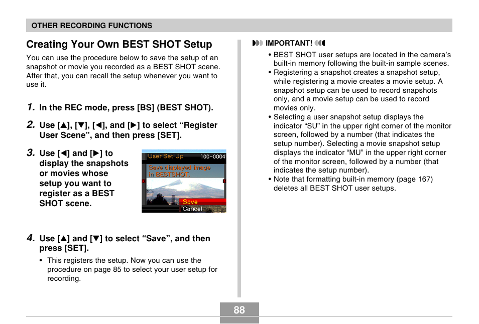 Creating your own best shot setup, 88 creating your own best shot setup | Casio EX-s600 User Manual | Page 88 / 245