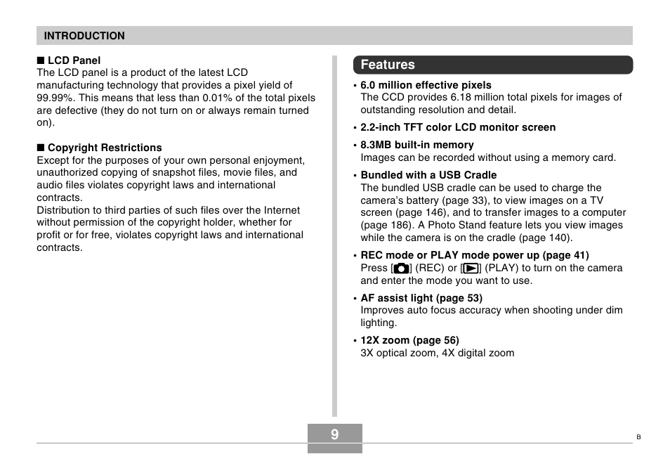 Features | Casio EX-s600 User Manual | Page 9 / 245