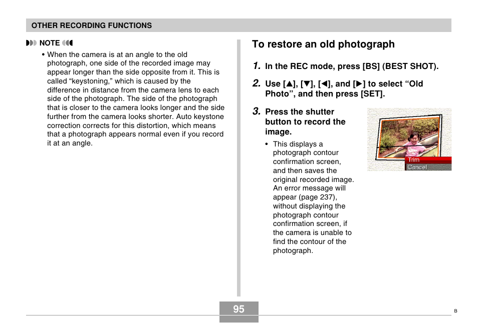 To restore an old photograph, 95 to restore an old photograph 1 | Casio EX-s600 User Manual | Page 95 / 245