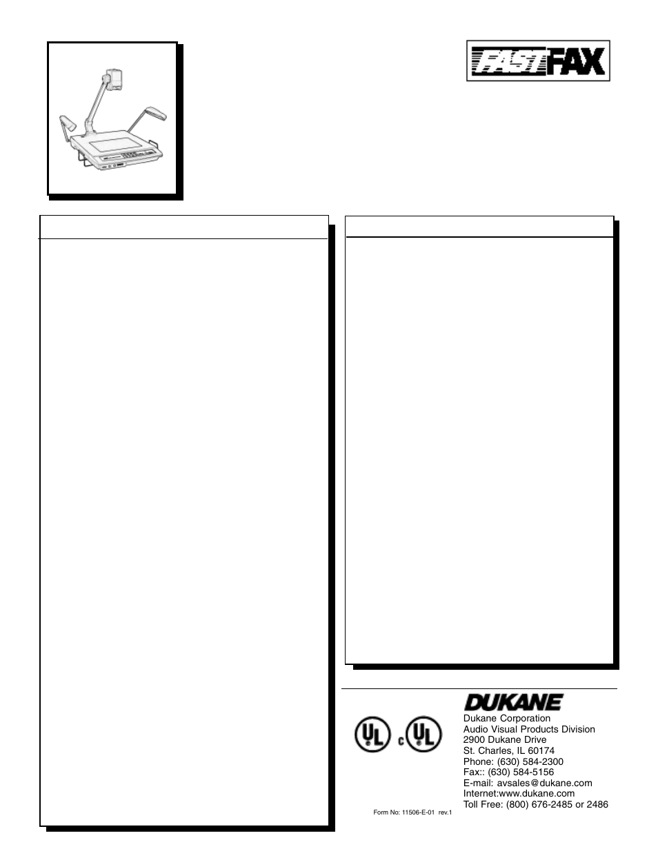 Dukane FASTFAX AV-P750U User Manual | 1 page