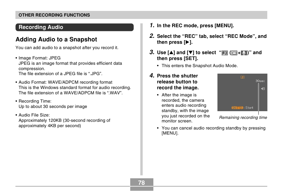 Adding audio to a snapshot | Casio EX-Z4 2 User Manual | Page 20 / 29