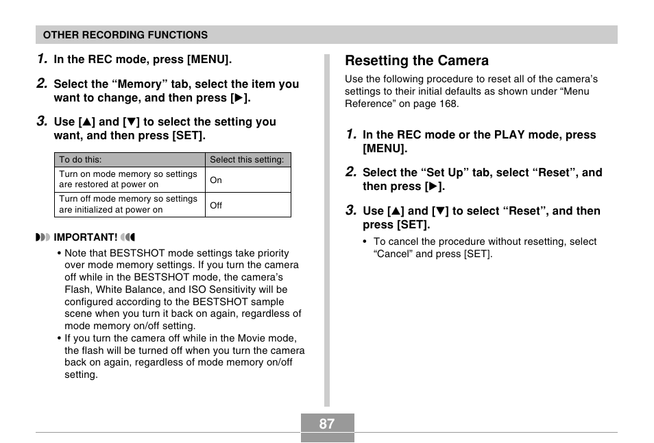 Resetting the camera | Casio EX-Z4 2 User Manual | Page 29 / 29