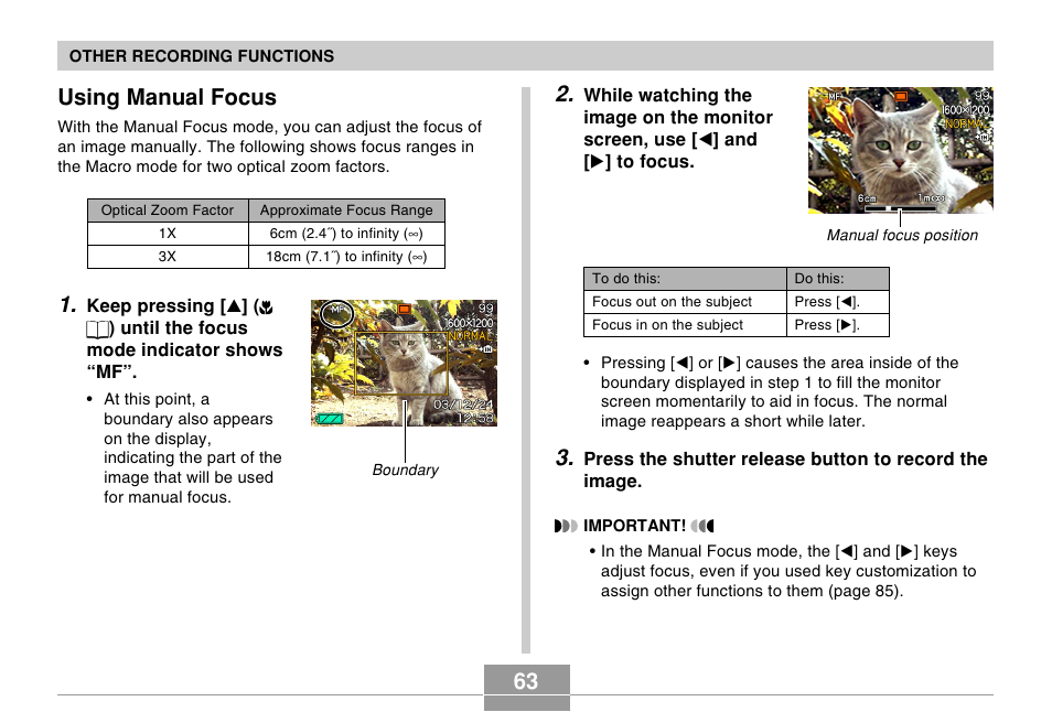 Using manual focus | Casio EX-Z4 2 User Manual | Page 5 / 29
