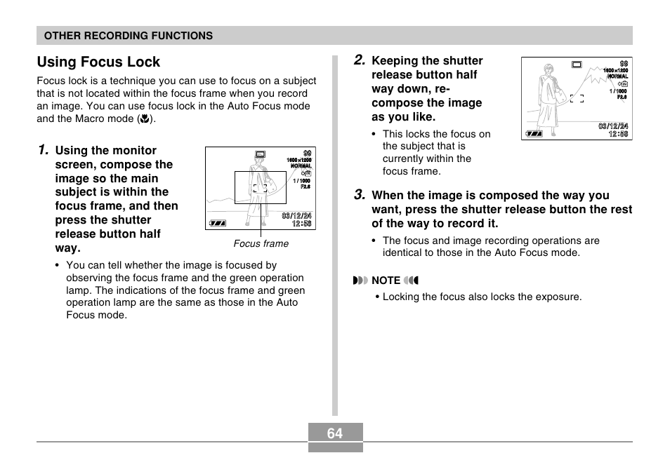 Using focus lock, Other recording functions | Casio EX-Z4 2 User Manual | Page 6 / 29