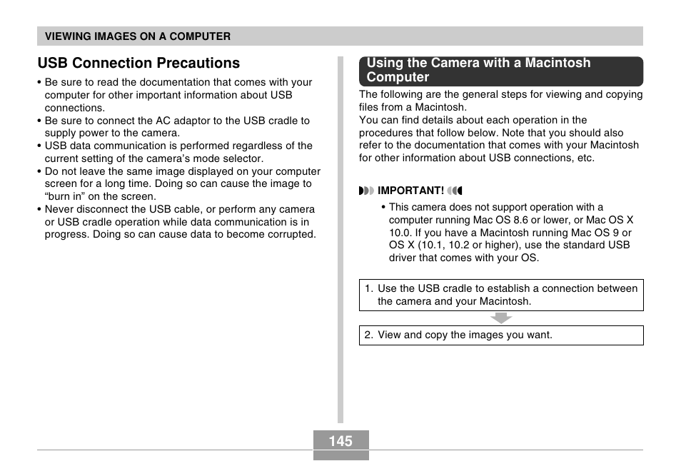 Usb connection precautions | Casio EX-Z4 5 User Manual | Page 25 / 61