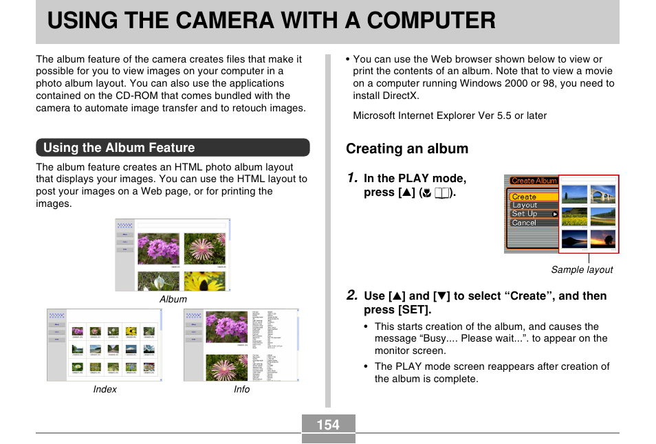 Using the camera with a computer, 154 creating an album 1 | Casio EX-Z4 5 User Manual | Page 34 / 61