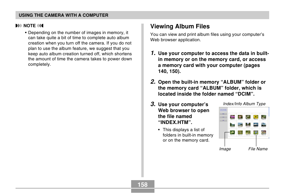 158 viewing album files | Casio EX-Z4 5 User Manual | Page 38 / 61