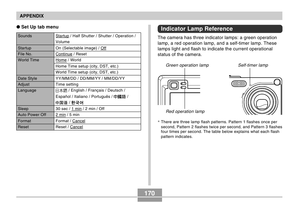 Indicator lamp reference | Casio EX-Z4 5 User Manual | Page 50 / 61