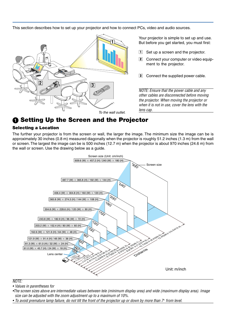 ᕡ setting up the screen and the projector, Selecting a location | Dukane 8761A User Manual | Page 16 / 30