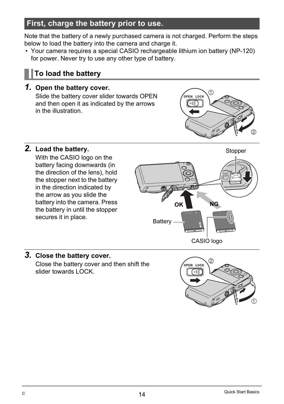 First, charge the battery prior to use, To load the battery | Casio EX-Z690 User Manual | Page 14 / 138