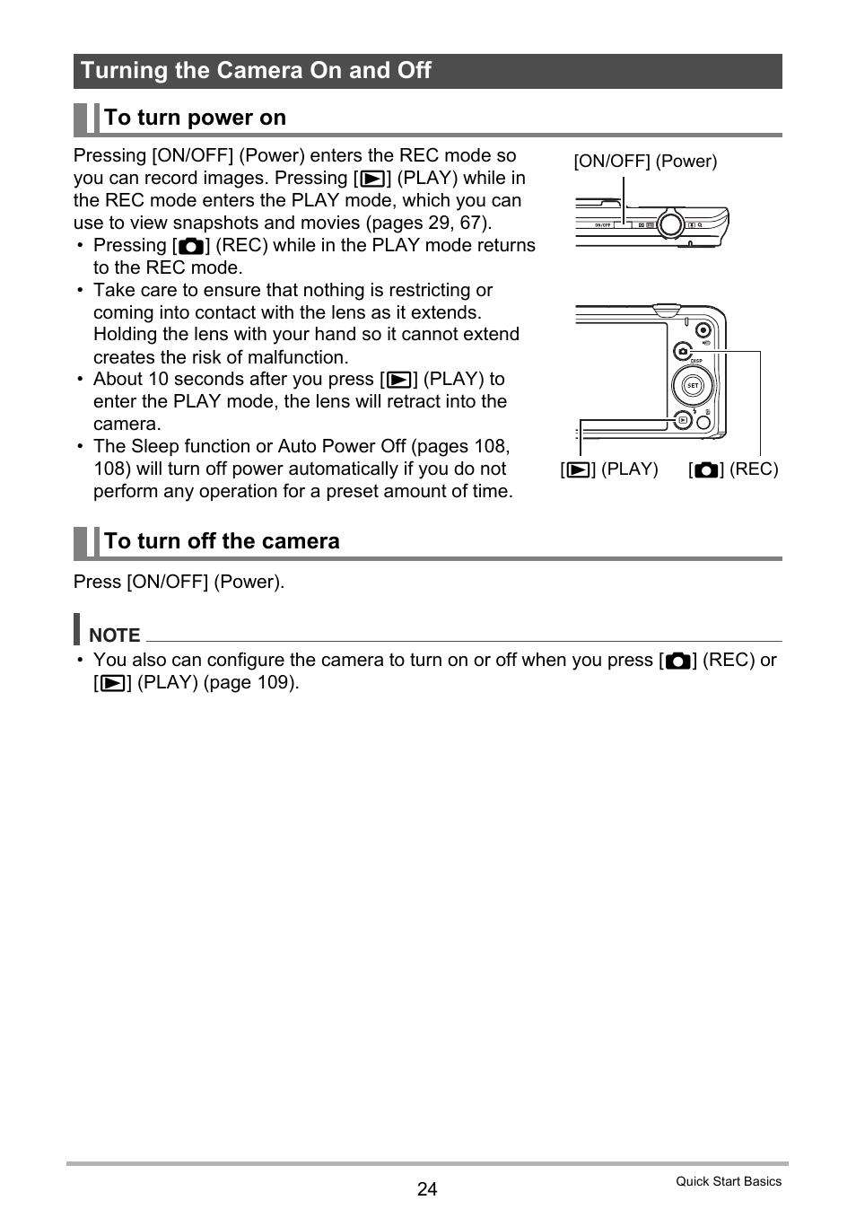 Turning the camera on and off, To turn power on, To turn off the camera | Casio EX-Z690 User Manual | Page 24 / 138