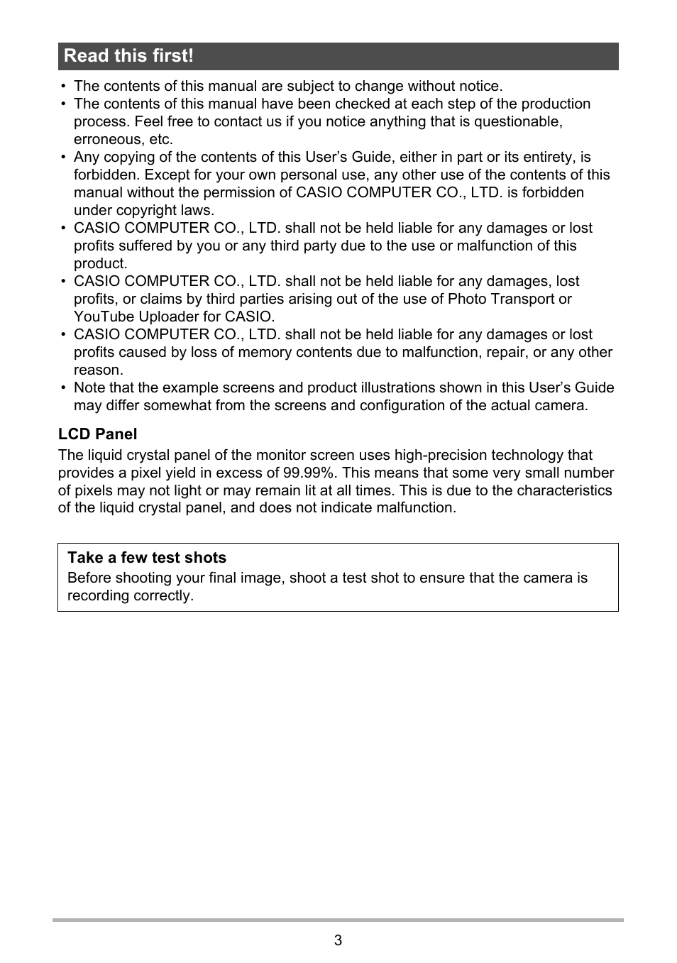Read this first | Casio EX-Z690 User Manual | Page 3 / 138