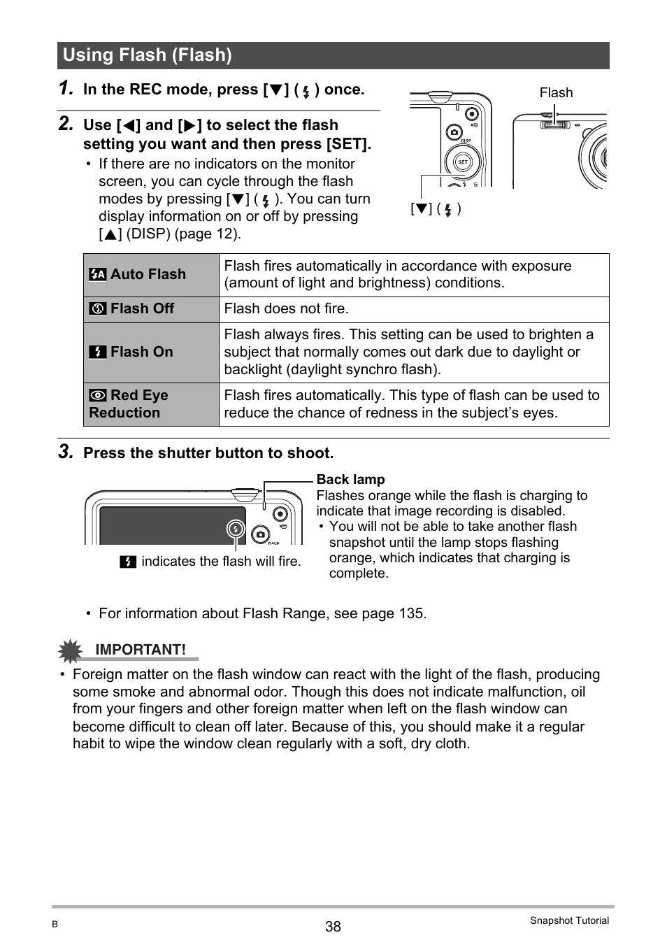 Using flash (flash) | Casio EX-Z690 User Manual | Page 38 / 138